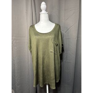 3rd + Malt Olive Green Tunic Top 3X Button Back Pocket Oversized Casual Chic